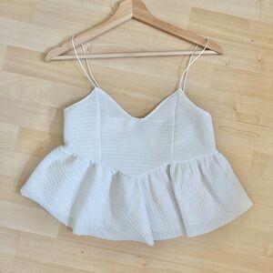 Zara Trafaluc Babydoll Shirt Spaghetti straps peplum cami ribbed white crop top